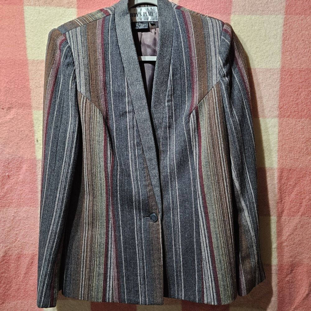 Vintage Judy's Place Blazer Jacket Womens 10 Multicolor Lined Single Button